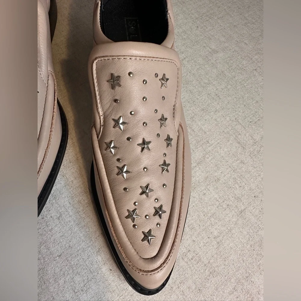 Sol Sana Nancy Loafers Cream Leather Studded Size 40